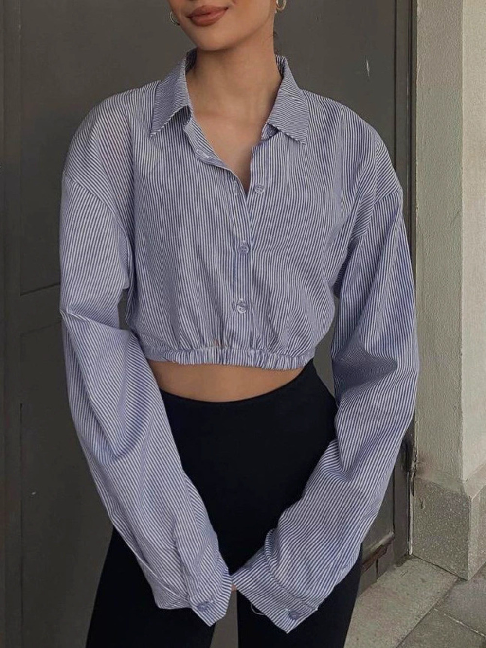Zara Fall Long Sleeve Striped Crop Top